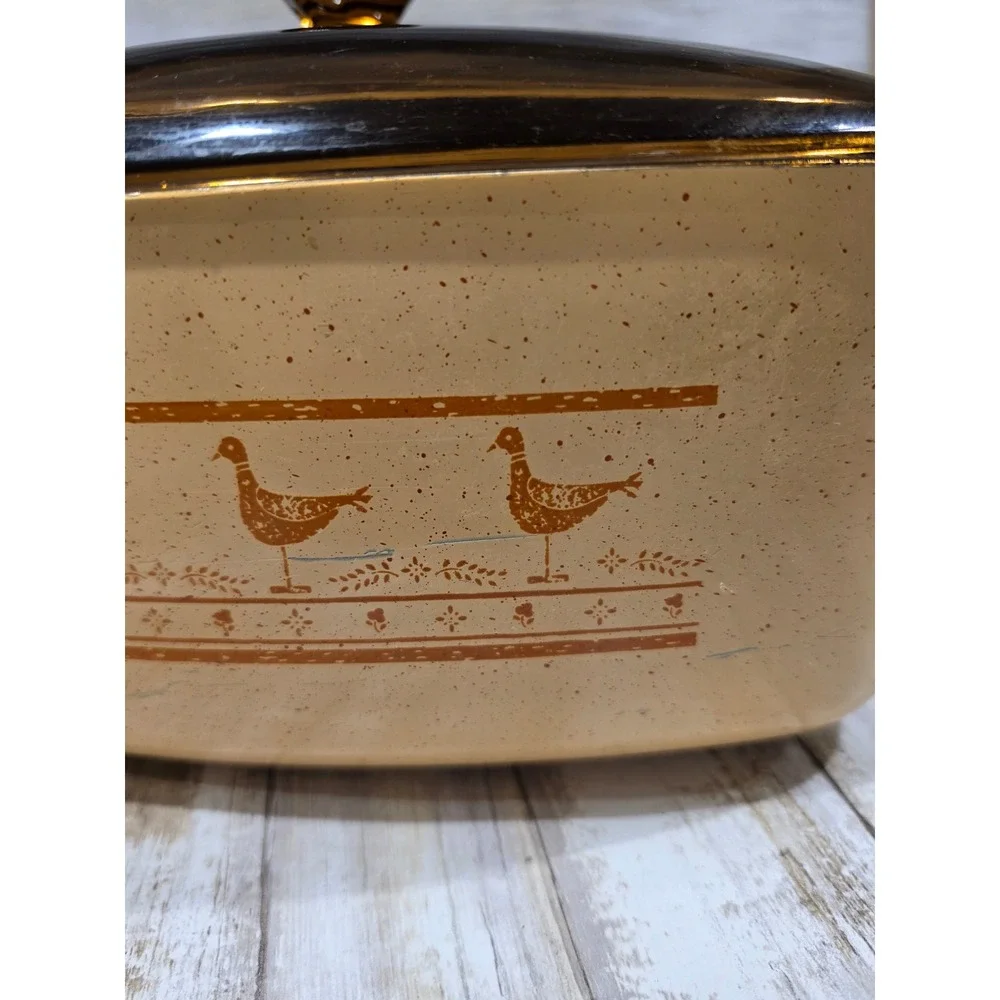 Vintage West Bend Speckled Tan Bird Motif Slow Cooker Deep Pan w/ Lid NO‎ BASE
